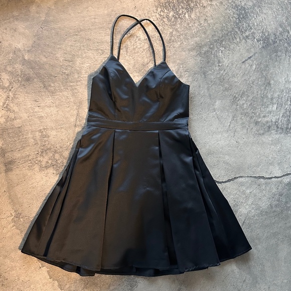 Lulus Skater Dress. Black satin. Size Small - Picture 1 of 8